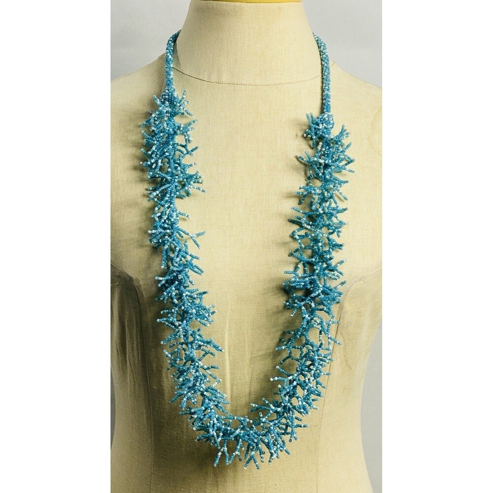 Handcrafted Turquoise Beaded Multi Strand Necklace 40”